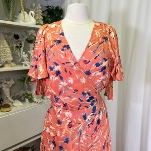 Haute Hippie Coral Floral Print Wrap Dress